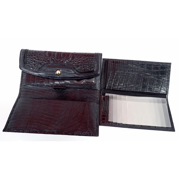 Brahmin Black Leather Credit Card Checkbook Photo Tri-Fold Wallet Mint! - Picture 8 of 15